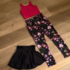 Old Navy Pink Floral Leggings and Black Skirt Set - Girls M/L